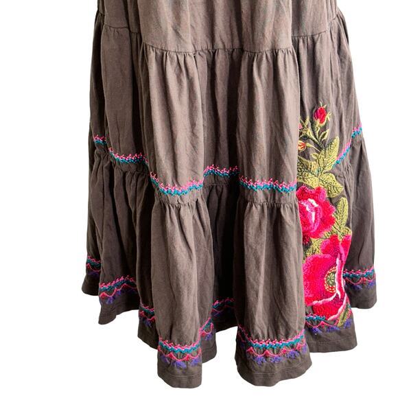 Johnny Was S brown Flora Embroidered Short Tiered‎ Dress - Picture 6 of 13